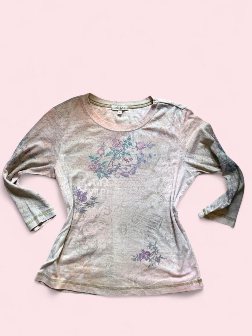 2000s Y2K XCIT USA Floral Graphic  Rhinestone Top